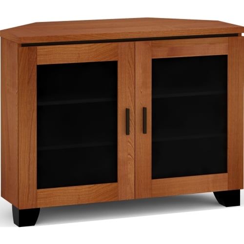 Elba 323CR 44" Corner TV Stand AV Cabinet in American Cherry w/ Smoked Glass